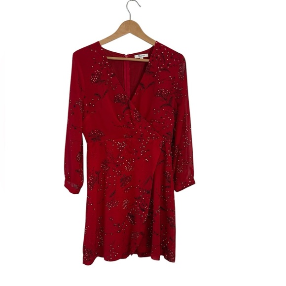 Madewell Red Longsleeve Floral Pattern Mini Dress - Picture 3 of 11